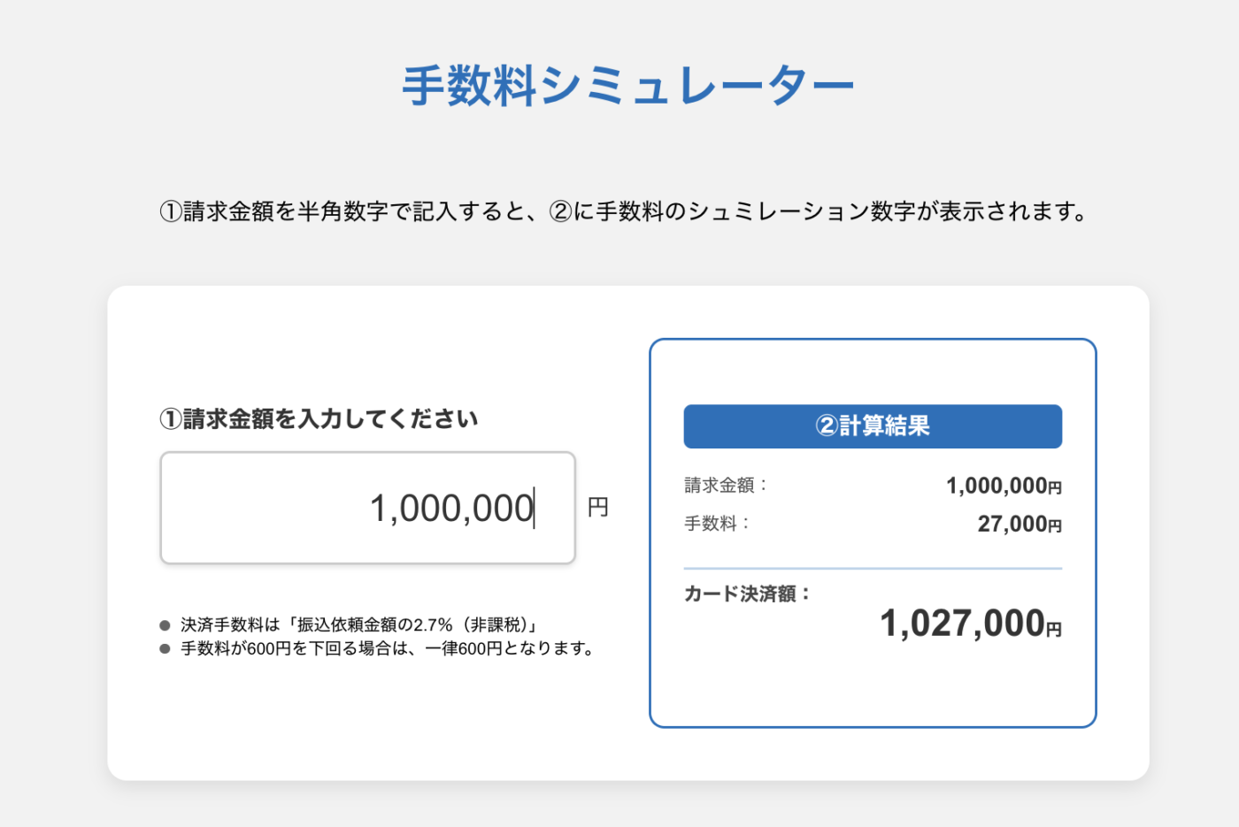 フリーウェイ請求書カード払いの手数料シミュレーター