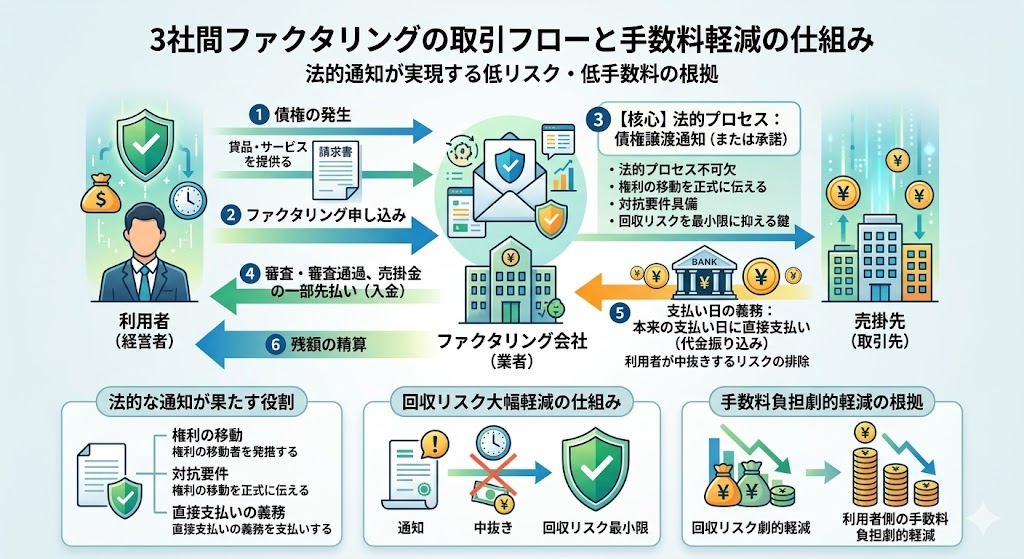 3社間ファクタリングの取引フロー